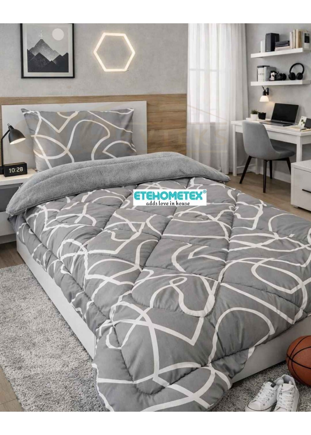 ETE HOMETEX TEK KİŞİLİK LÜX WELSOFT YORGAN SETİ MİX GRİ 8696474232070
